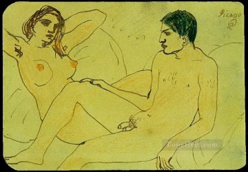 Pablo Picasso Painting - Autorretrato con Desnudo 1902 sexo Pablo Picasso
